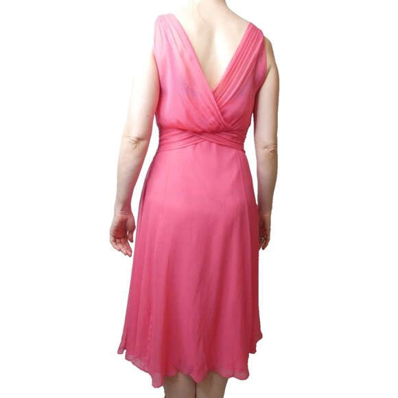 Pink Holiday Party Silk Dress Sz 8 Chiffon L.K.Bennett Couture Ruched Sleeveless - Picture 4 of 13